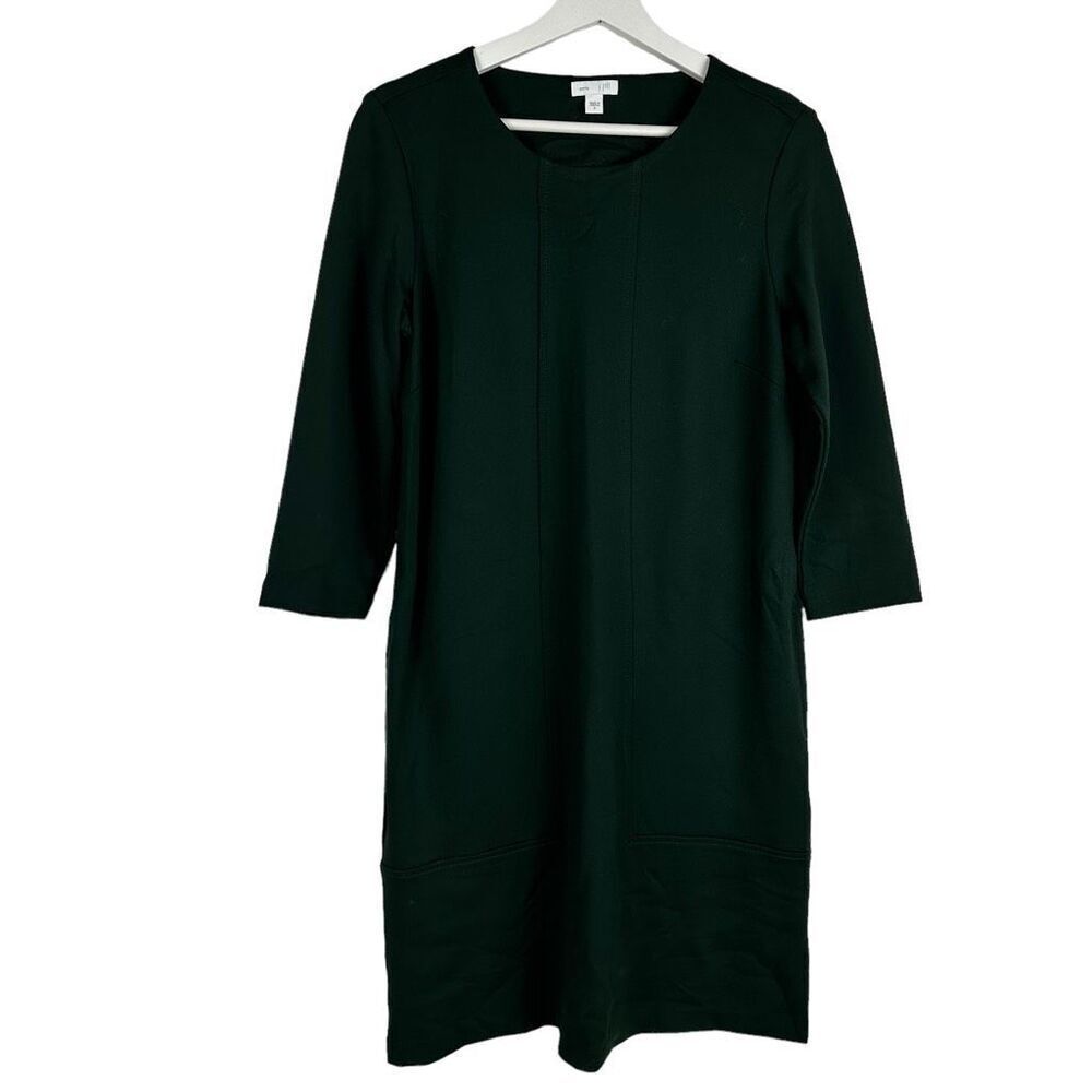 J. Jill Ponte Knit Shift Dress 3/4 Sleeve Dark Green Size Small